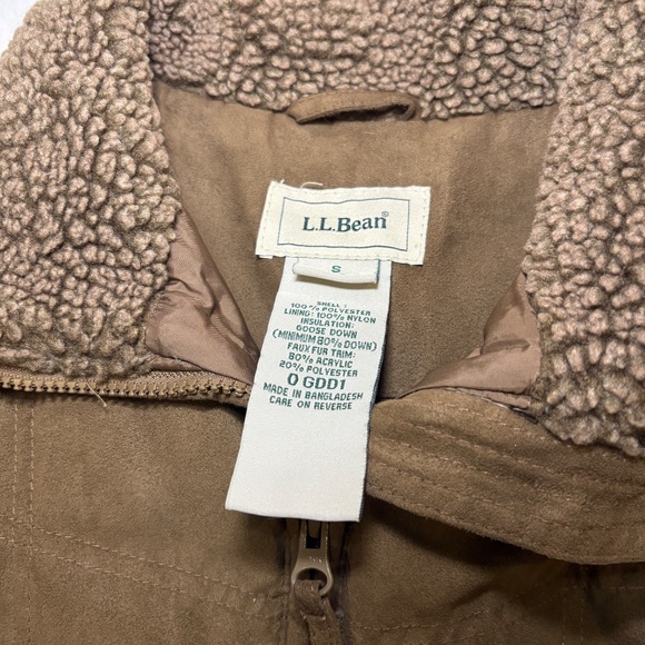 LL Bean Jacket Women’s S Goose Down Faux Suede Lined Sherpa Lined Collar Quilted - Picture 4 of 7
